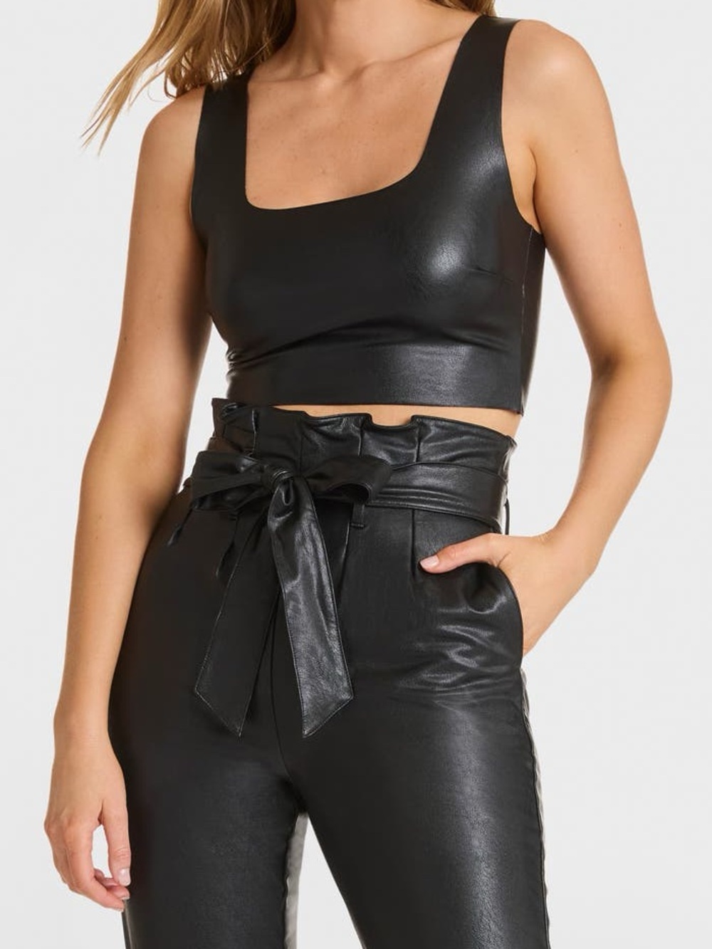 Commando Black Faux Leather Crop Tank